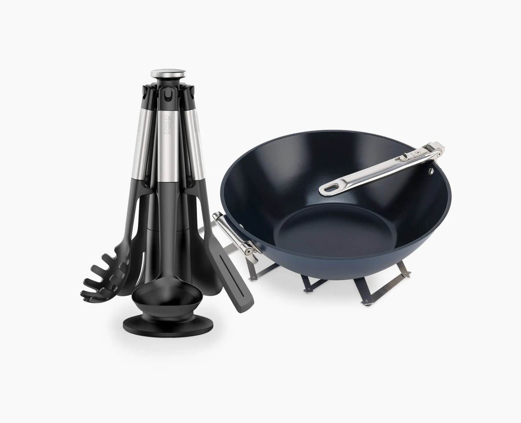 Kitchen Utensils & Gadgets-Joseph Joseph 3-piece Wok, Trivet & Utensil Set Blue