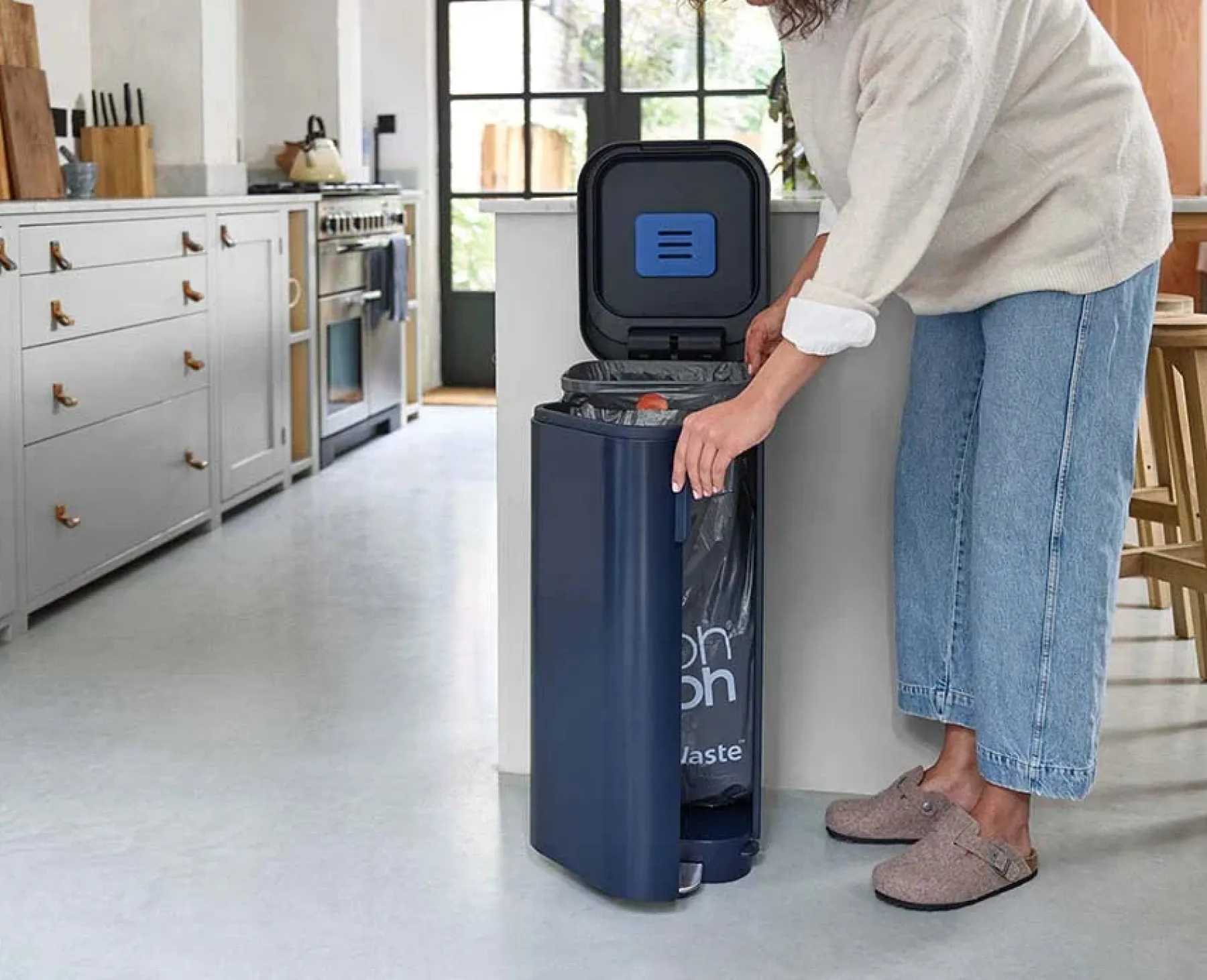 Trash Cans-Joseph Joseph Porta™ 40L Easy-empty Step Trash Can Starter Set Blue