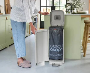 Trash Cans-Joseph Joseph Porta™ 40L Easy-empty Step Trash Can Gray