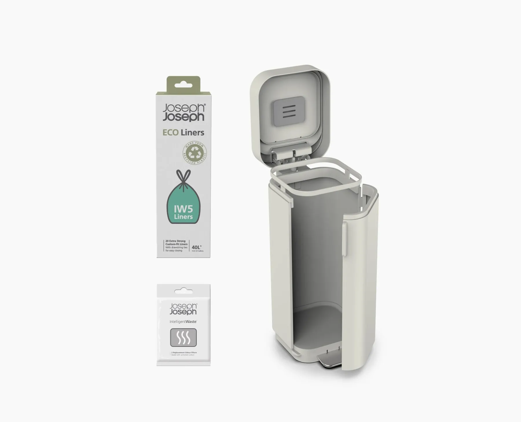 Trash Cans-Joseph Joseph Porta™ 40L Easy-empty Step Trash Can Starter Set Gray