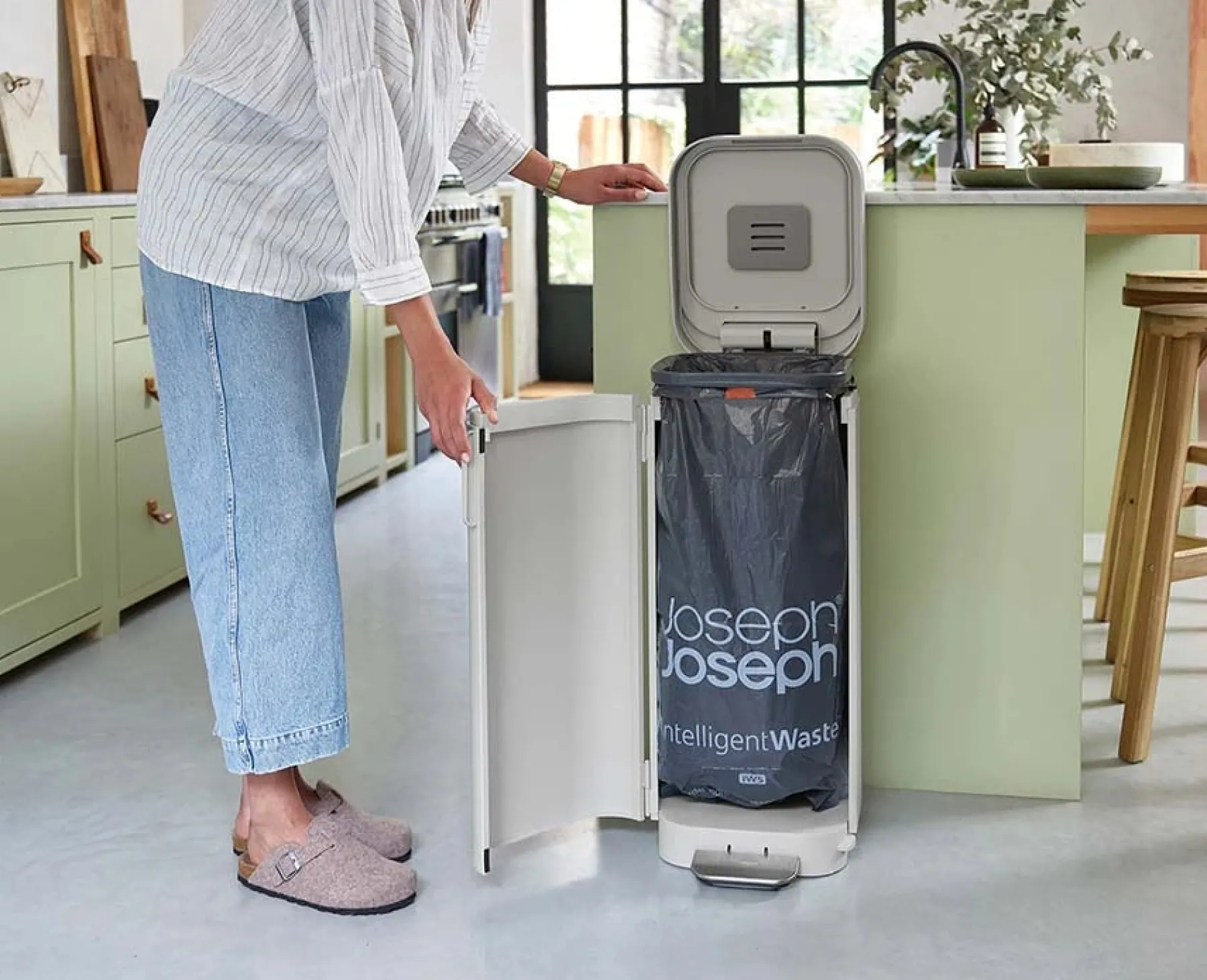 Trash Cans-Joseph Joseph Porta™ 40L Easy-empty Step Trash Can Starter Set Gray