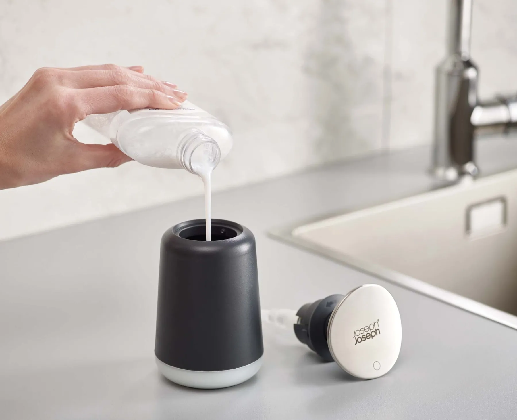 Soap Dishes & Dispensers-Joseph Joseph Presto™ Hygienic Soap Dispenser Gray