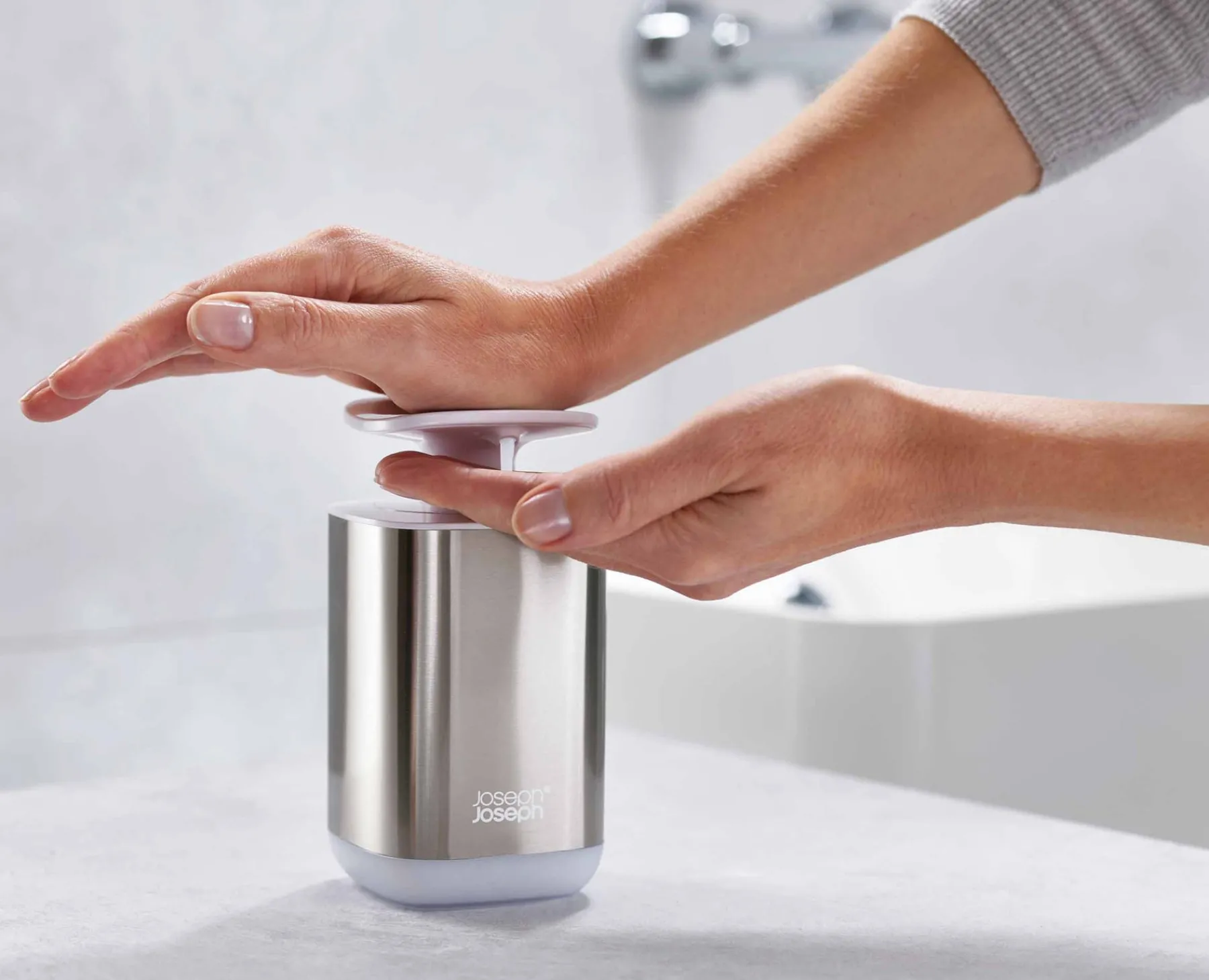 Soap Dishes & Dispensers-Joseph Joseph Presto™ Hygienic Soap Dispenser Stainless-steel