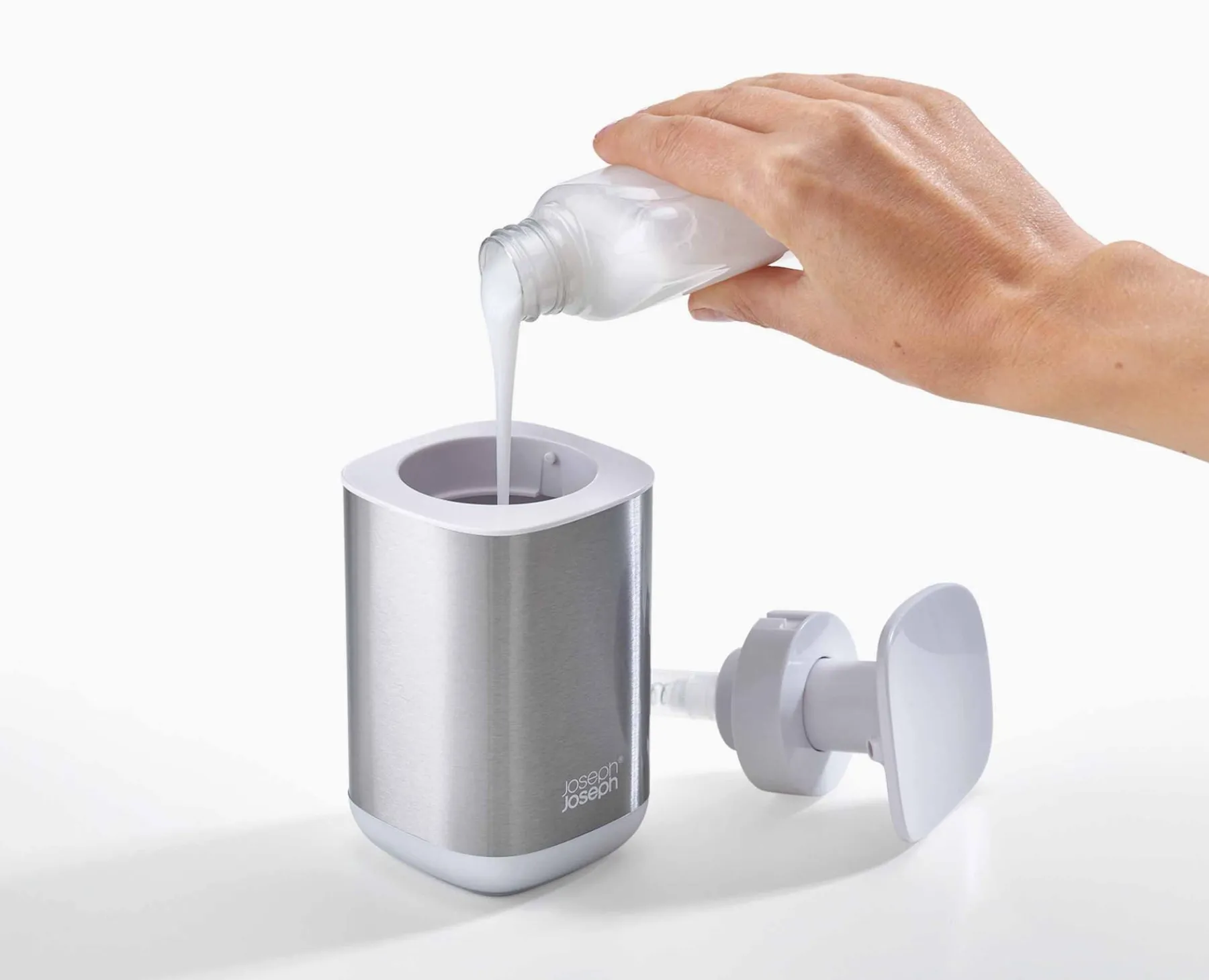 Soap Dishes & Dispensers-Joseph Joseph Presto™ Hygienic Soap Dispenser Stainless-steel