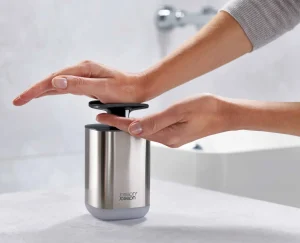 Soap Dishes & Dispensers-Joseph Joseph Presto™ Steel Hygienic Soap Dispenser Gray