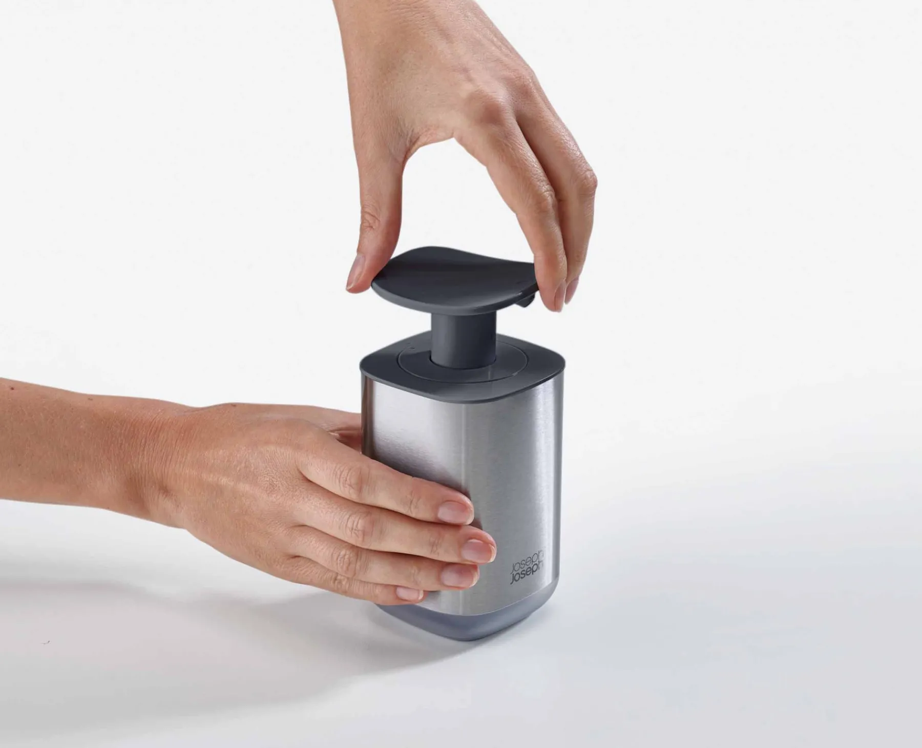 Soap Dishes & Dispensers-Joseph Joseph Presto™ Steel Hygienic Soap Dispenser Gray