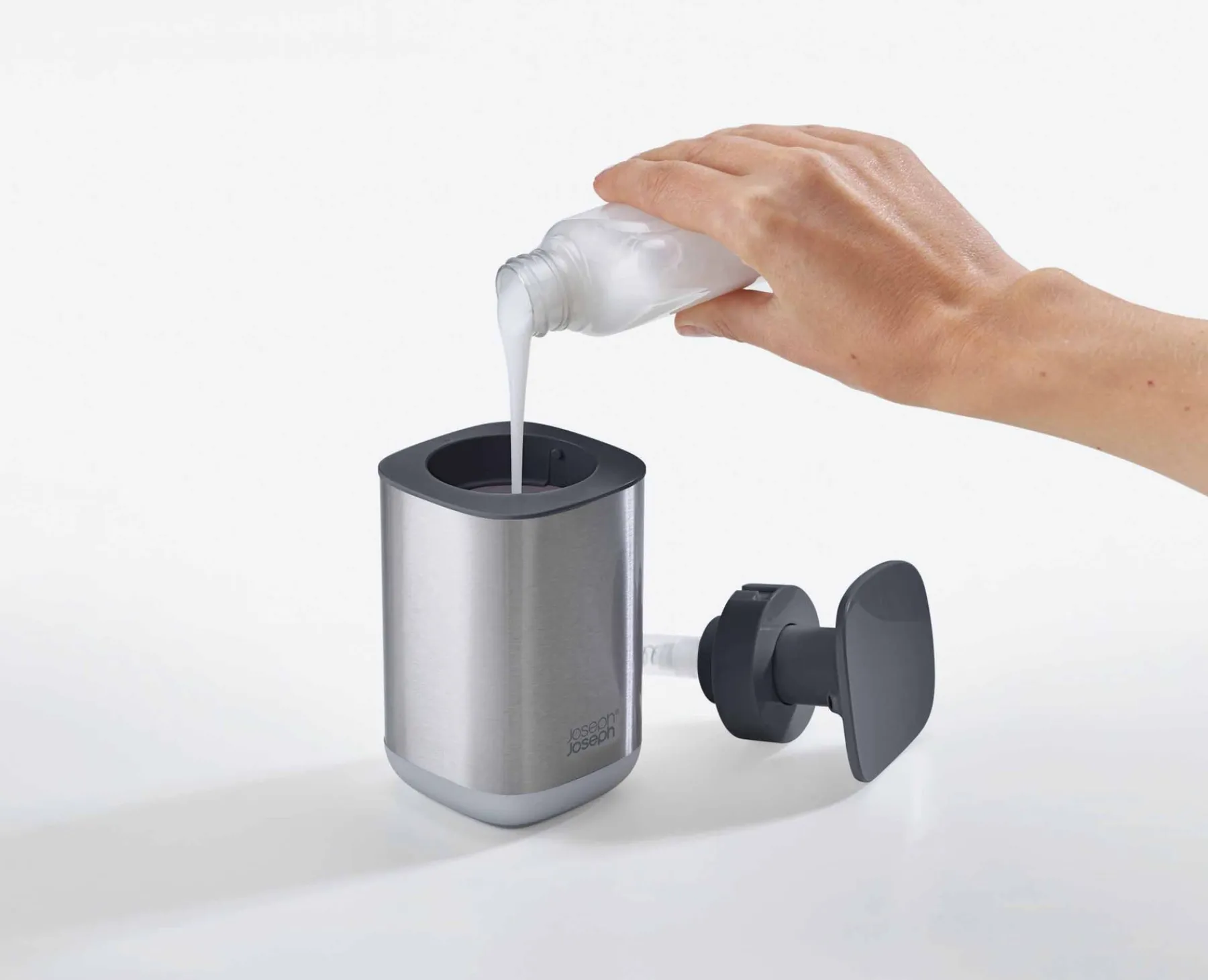 Soap Dishes & Dispensers-Joseph Joseph Presto™ Steel Hygienic Soap Dispenser Gray