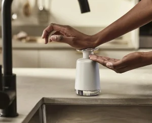 Soap Dishes & Dispensers-Joseph Joseph Presto™ Hygienic Soap Dispenser Stone