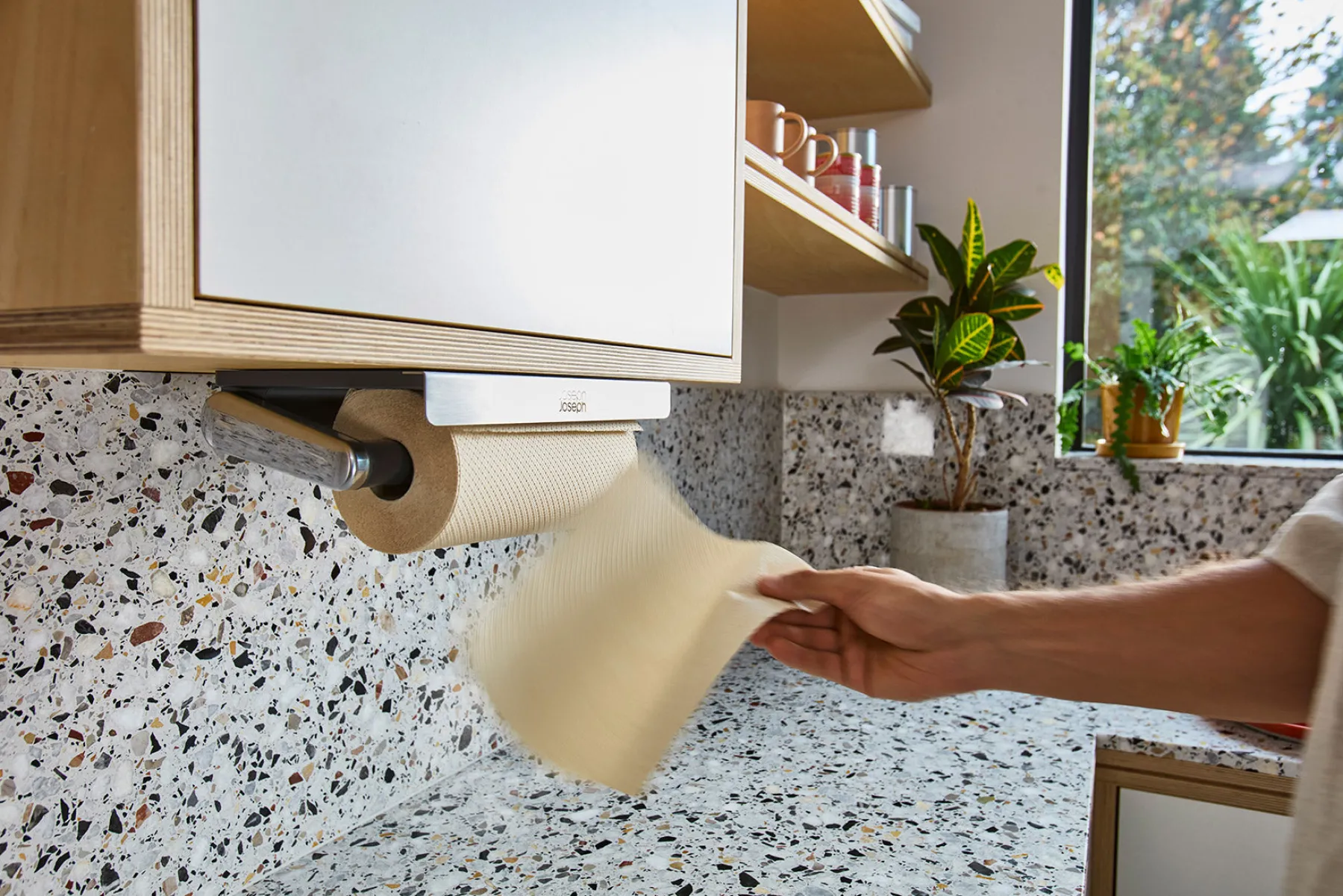 Kitchen Countertop Organizers-Joseph Joseph RollGrip™ Under-Shelf Paper Towel Holder Stainless-steel