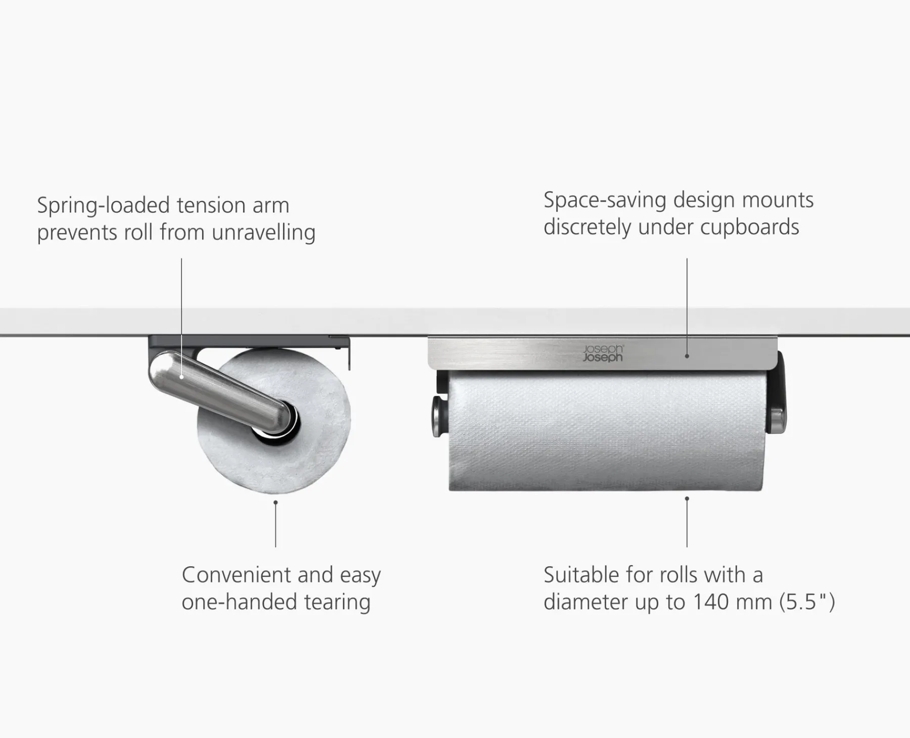 Kitchen Countertop Organizers-Joseph Joseph RollGrip™ Under-Shelf Paper Towel Holder Stainless-steel