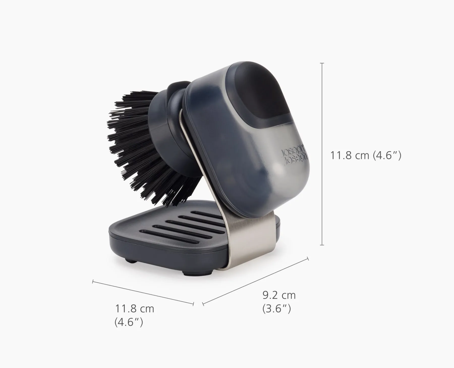 Dish Brushes & Scrubbers-Joseph Joseph SinkTech™ Compact Soap Dispensing Dish Brush with Steel Stand Clear