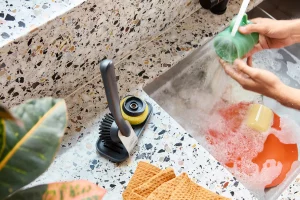 Dish Brushes & Scrubbers-Joseph Joseph SinkTech™ Dish Brush & Sponge Set with Steel Stand Gray