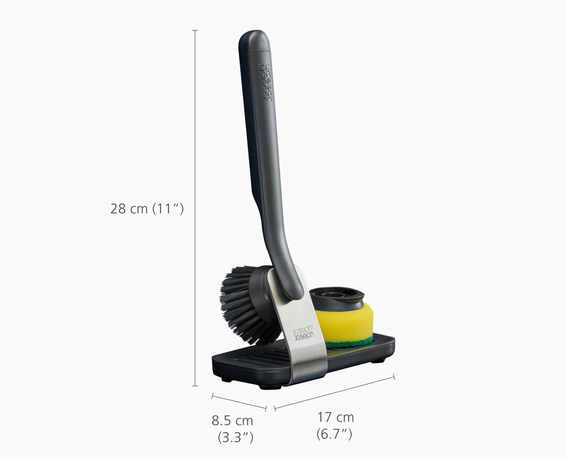Dish Brushes & Scrubbers-Joseph Joseph SinkTech™ Dish Brush & Sponge Set with Steel Stand Gray