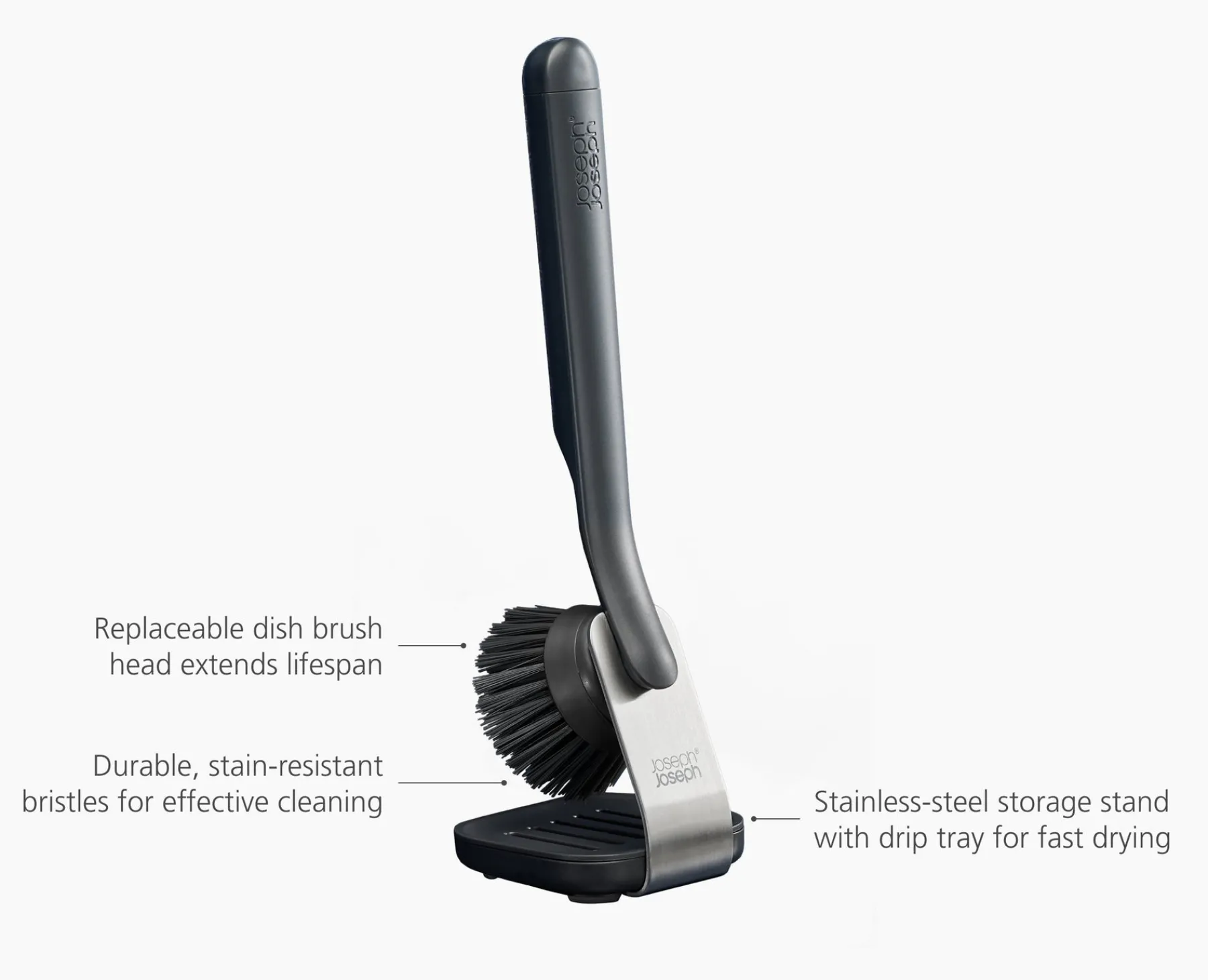 Dish Brushes & Scrubbers-Joseph Joseph SinkTech™ Dish Brush with Steel Stand Gray