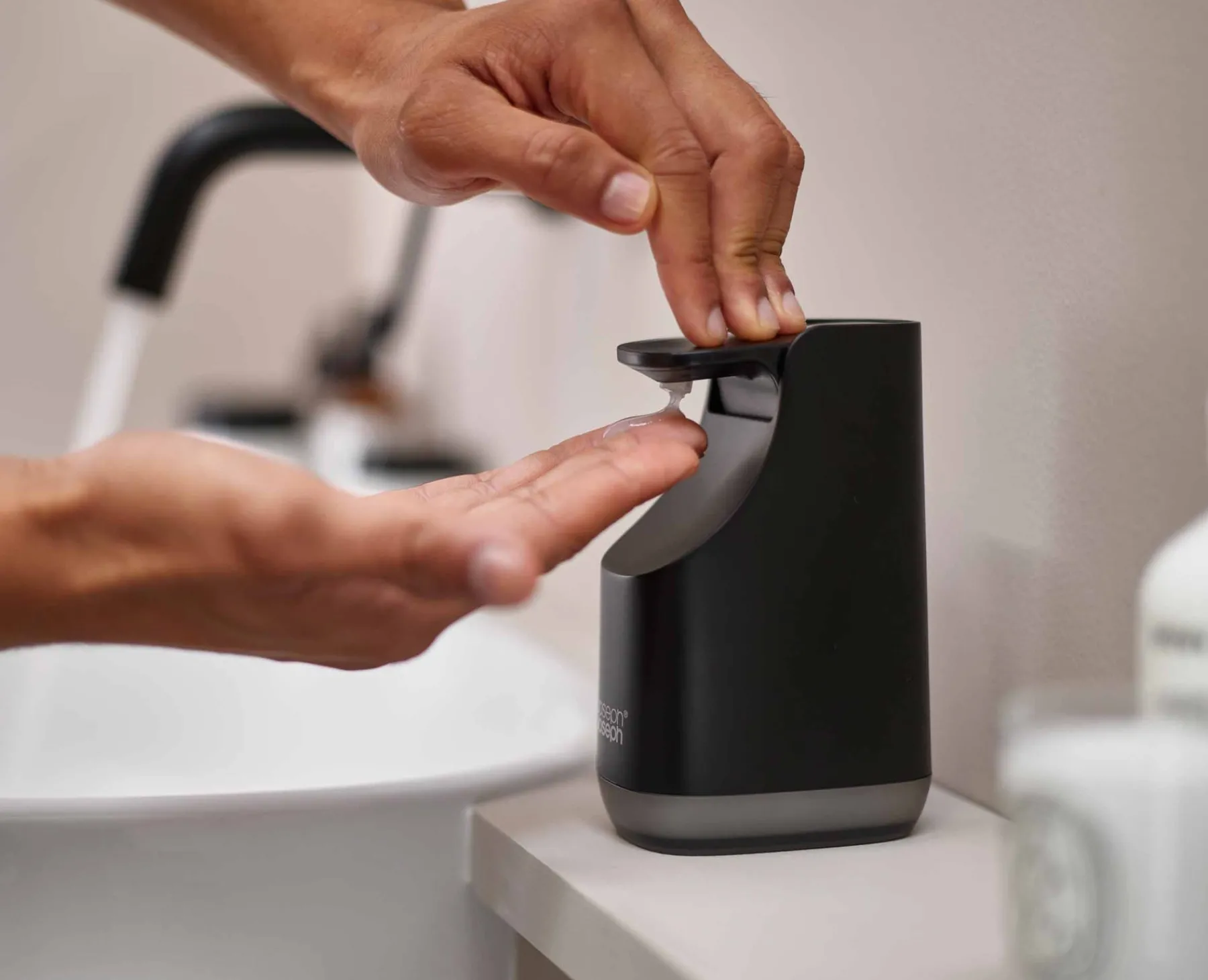 Soap Dishes & Dispensers-Joseph Joseph Slim™ Compact Matt Soap Dispenser Black