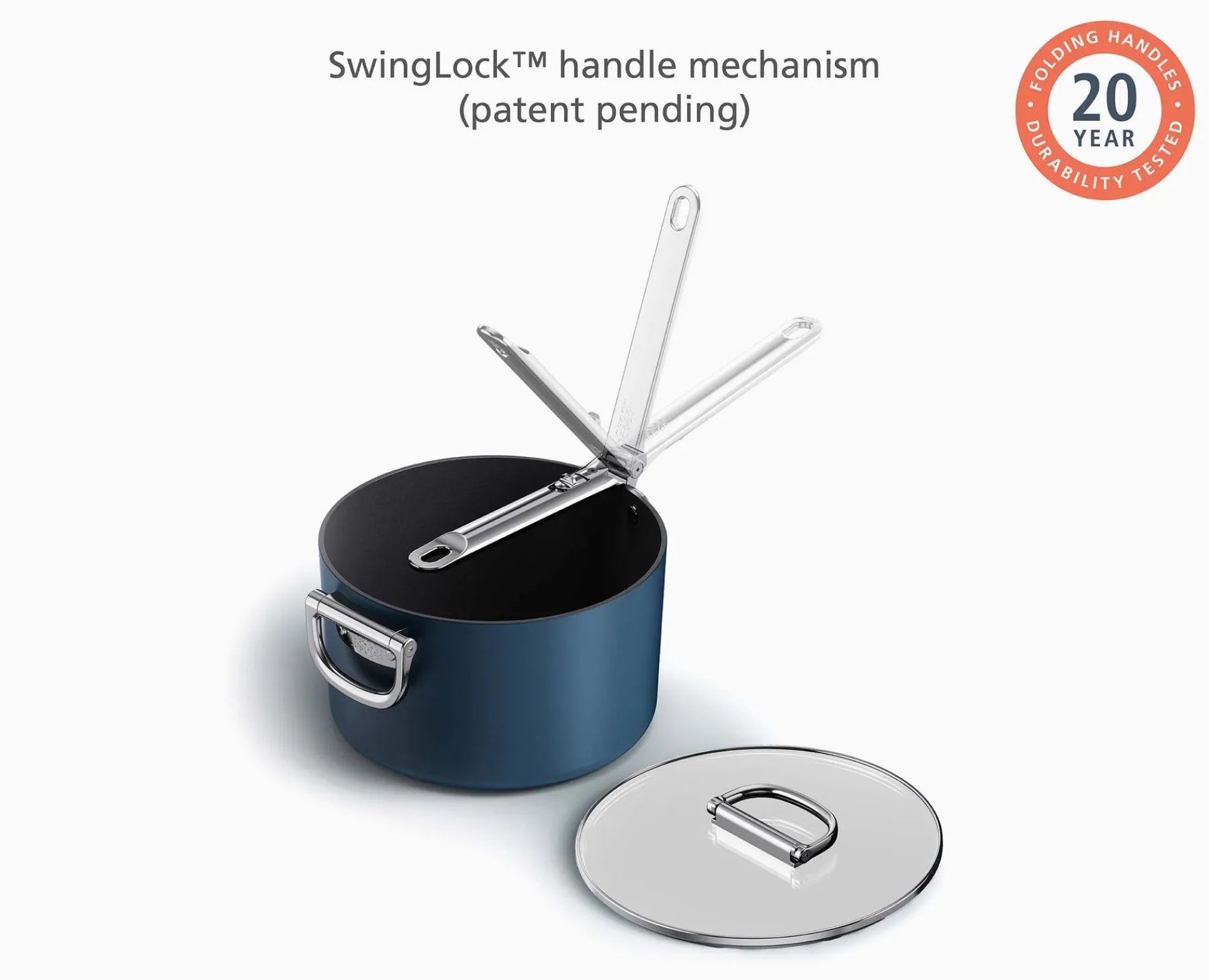 Pots & Pans-Joseph Joseph Space Folding Handle Ceramic Non-stick 5.4 Qt. Saucepan & Lid Blue