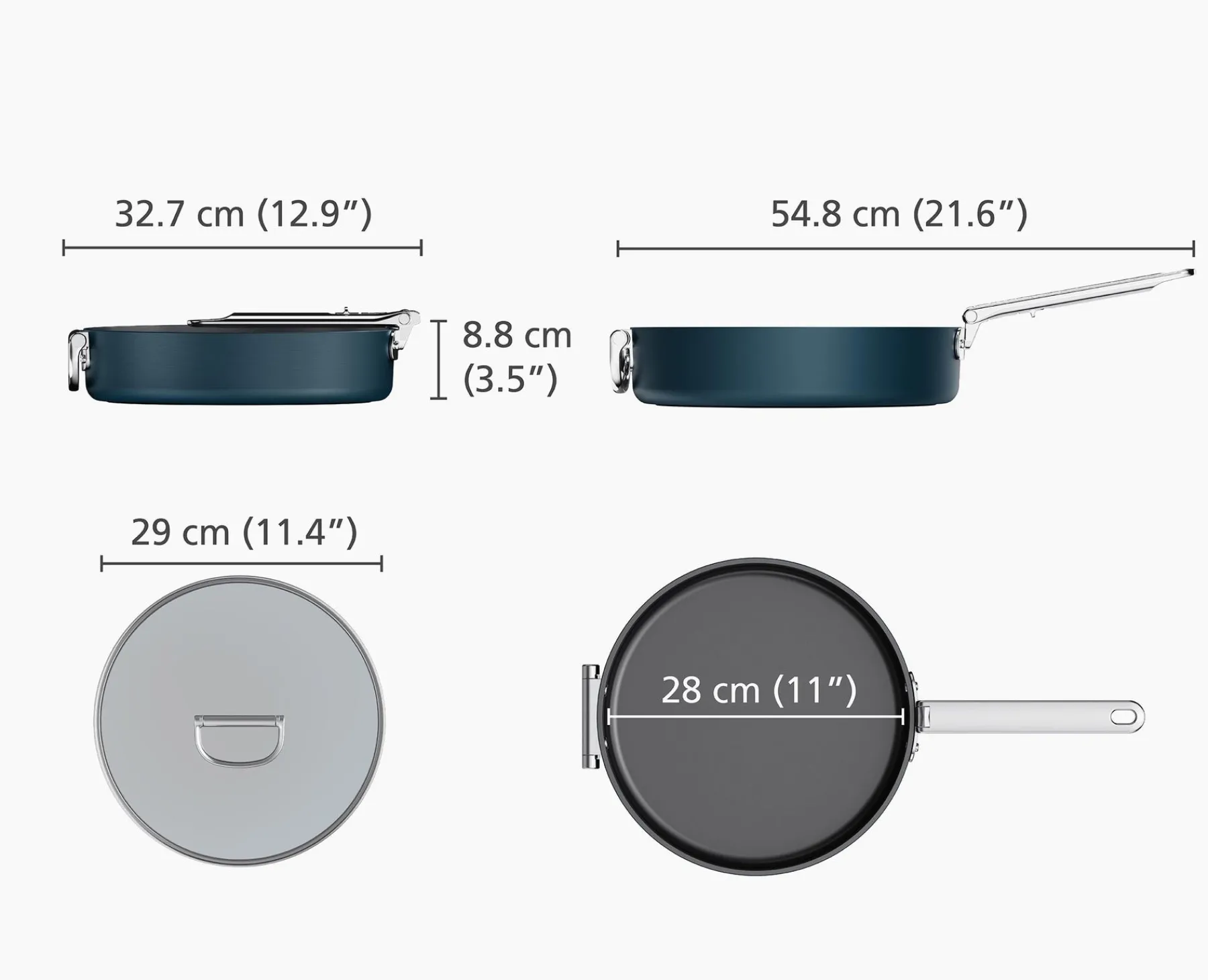 Pots & Pans-Joseph Joseph Space Folding Handle Ceramic Non-stick 3.5 Qt. Sauté Pan & Lid Blue