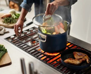 Pots & Pans-Joseph Joseph Space Folding Handle Ceramic Non-stick 8.5 Qt. Stock Pot & Lid Blue