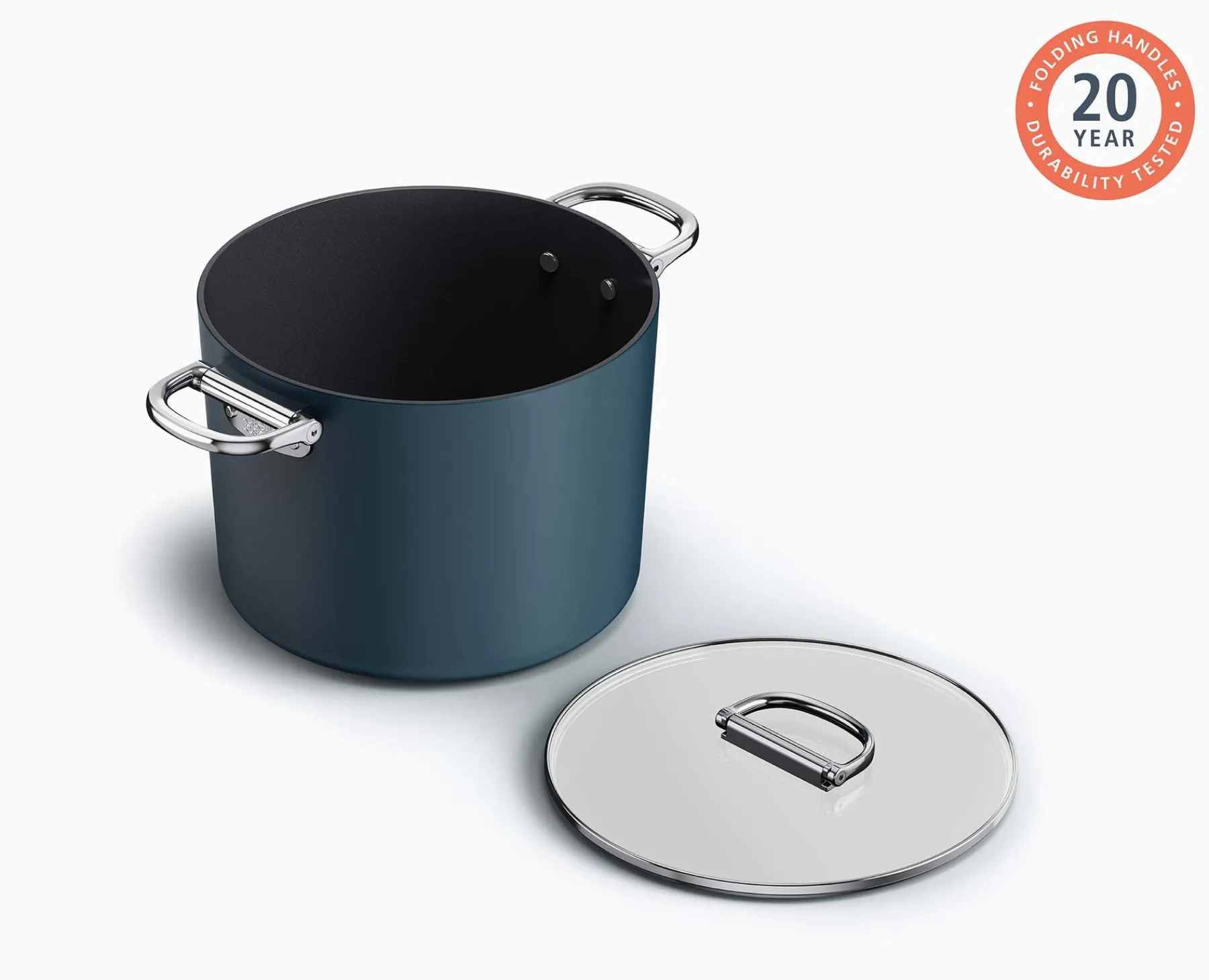 Pots & Pans-Joseph Joseph Space Folding Handle Ceramic Non-stick 8.5 Qt. Stock Pot & Lid Blue