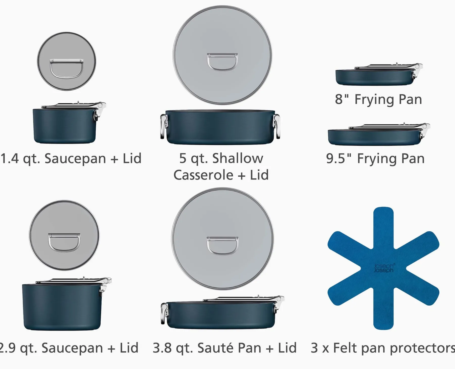 Pots & Pans-Joseph Joseph Space Folding Handle Ceramic Non-stick 10-piece Cookware Set Blue