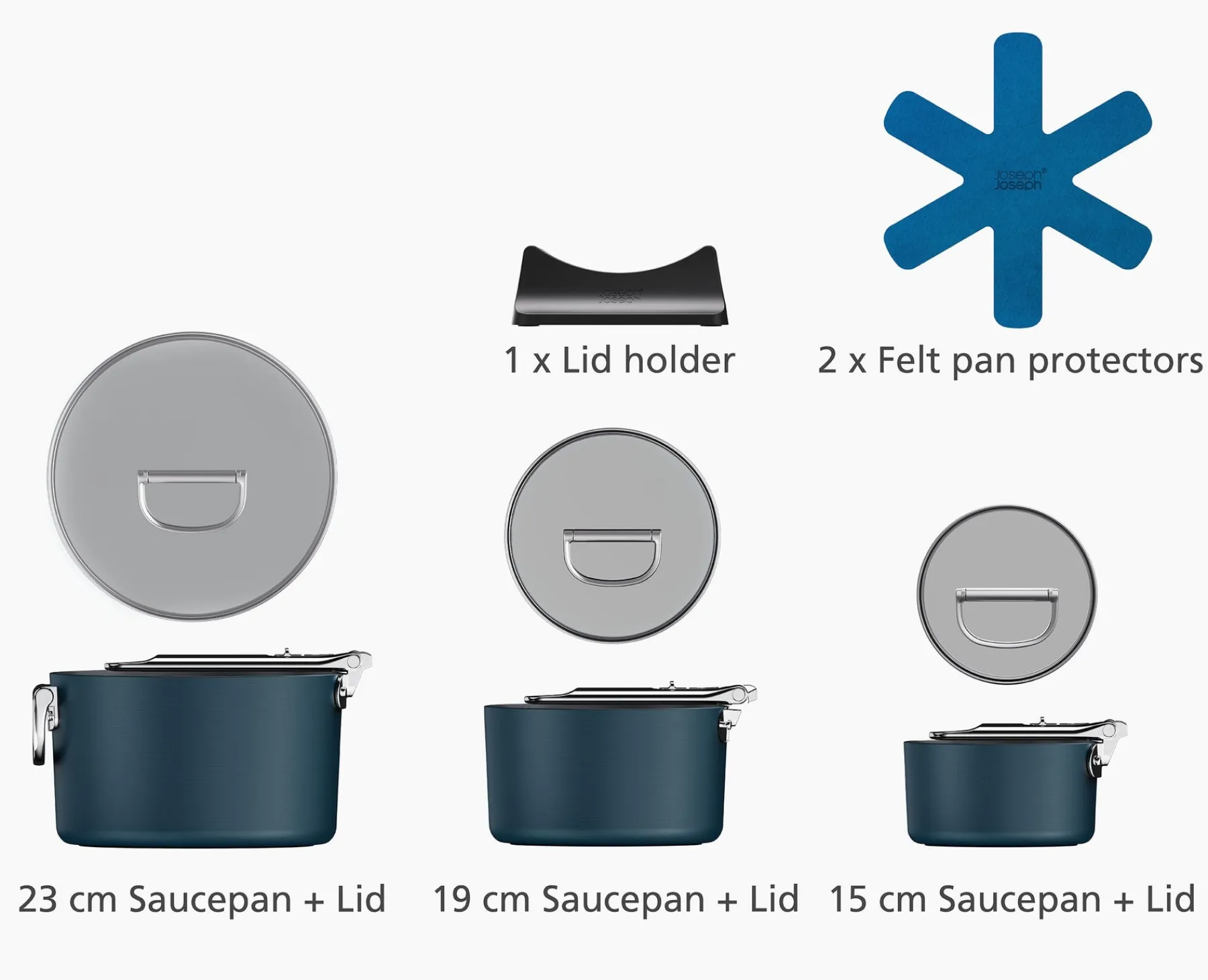 Pots & Pans-Joseph Joseph Space Folding Handle Ceramic Non-stick 6-piece Saucepan Set Blue