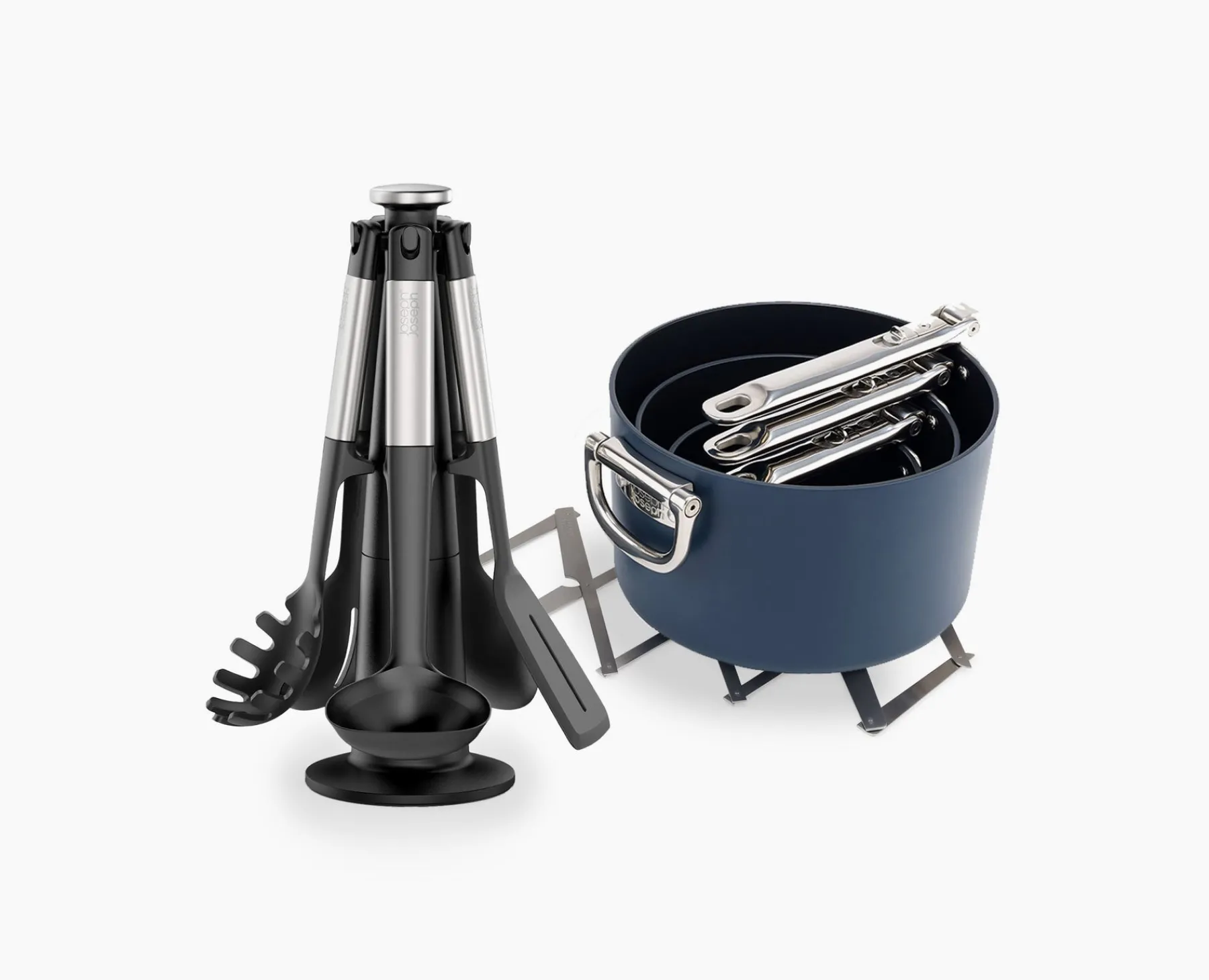 Kitchen Utensils & Gadgets-Joseph Joseph Space Saucepan, Trivet & Utensil Set Blue