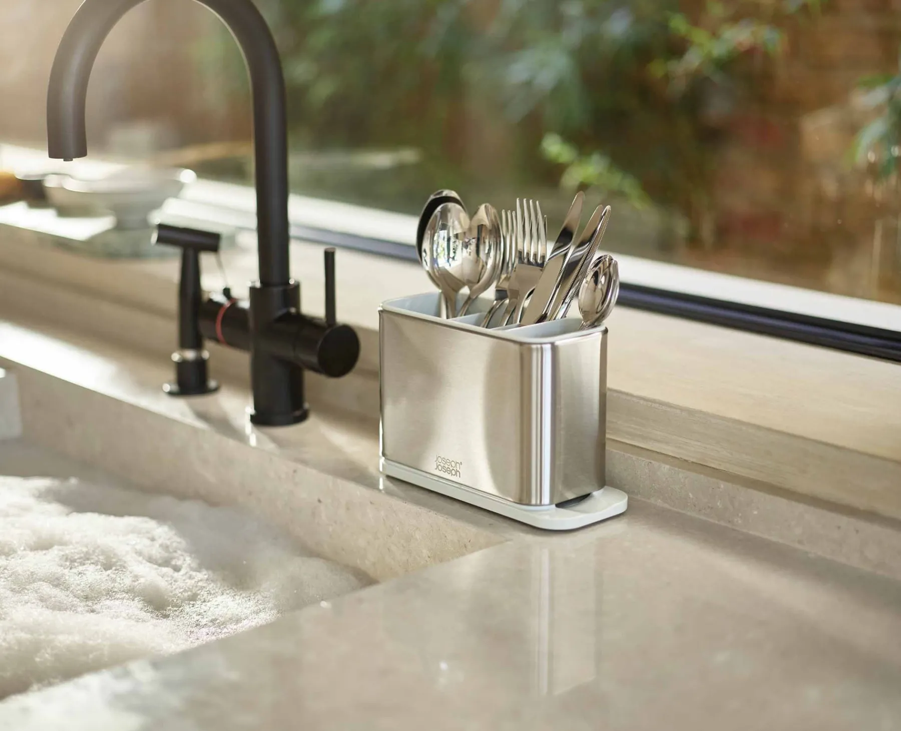 Dish Racks & Drainers-Joseph Joseph Surface™ Stainless-steel Cutlery Drainer Stone