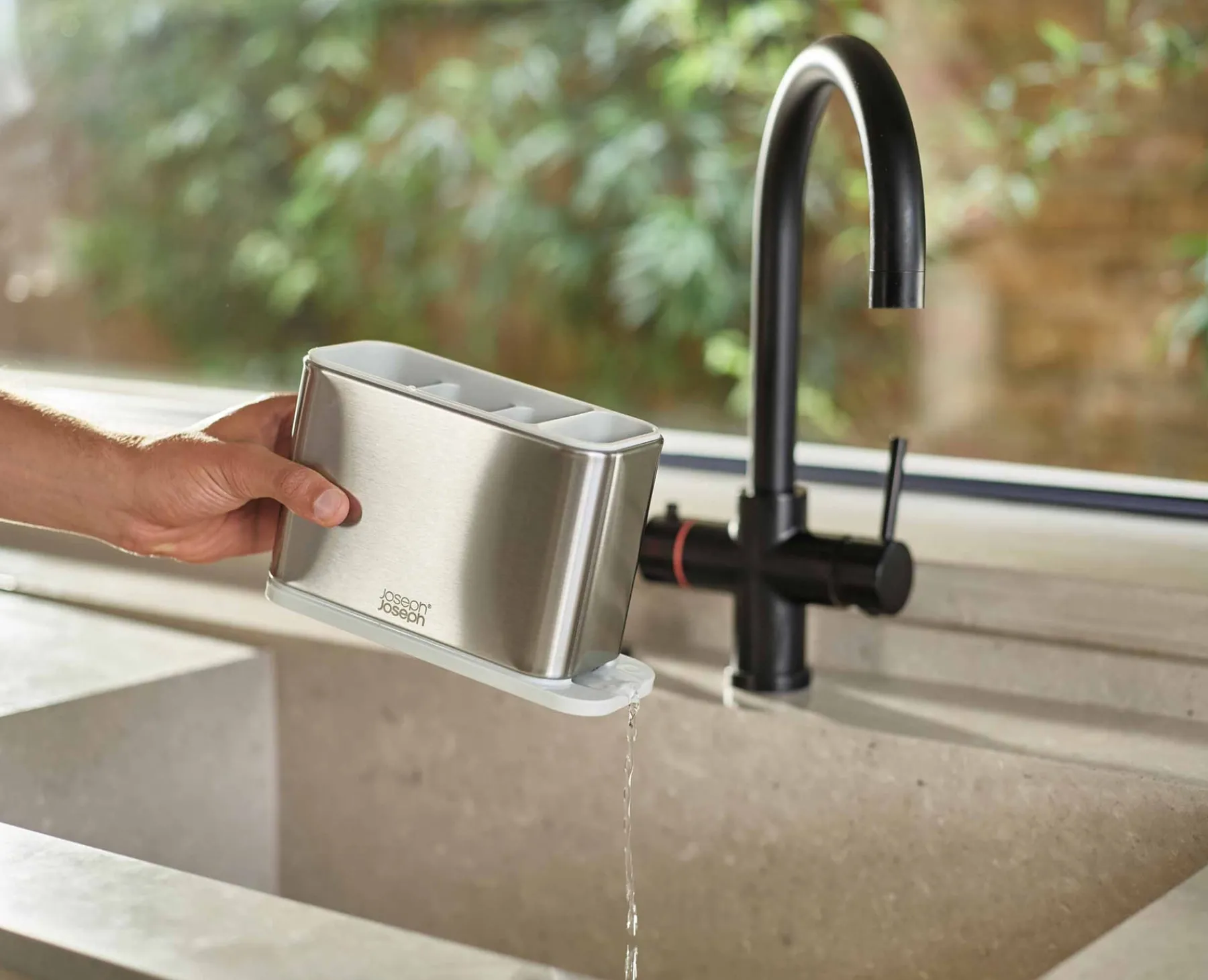 Dish Racks & Drainers-Joseph Joseph Surface™ Stainless-steel Cutlery Drainer Stone