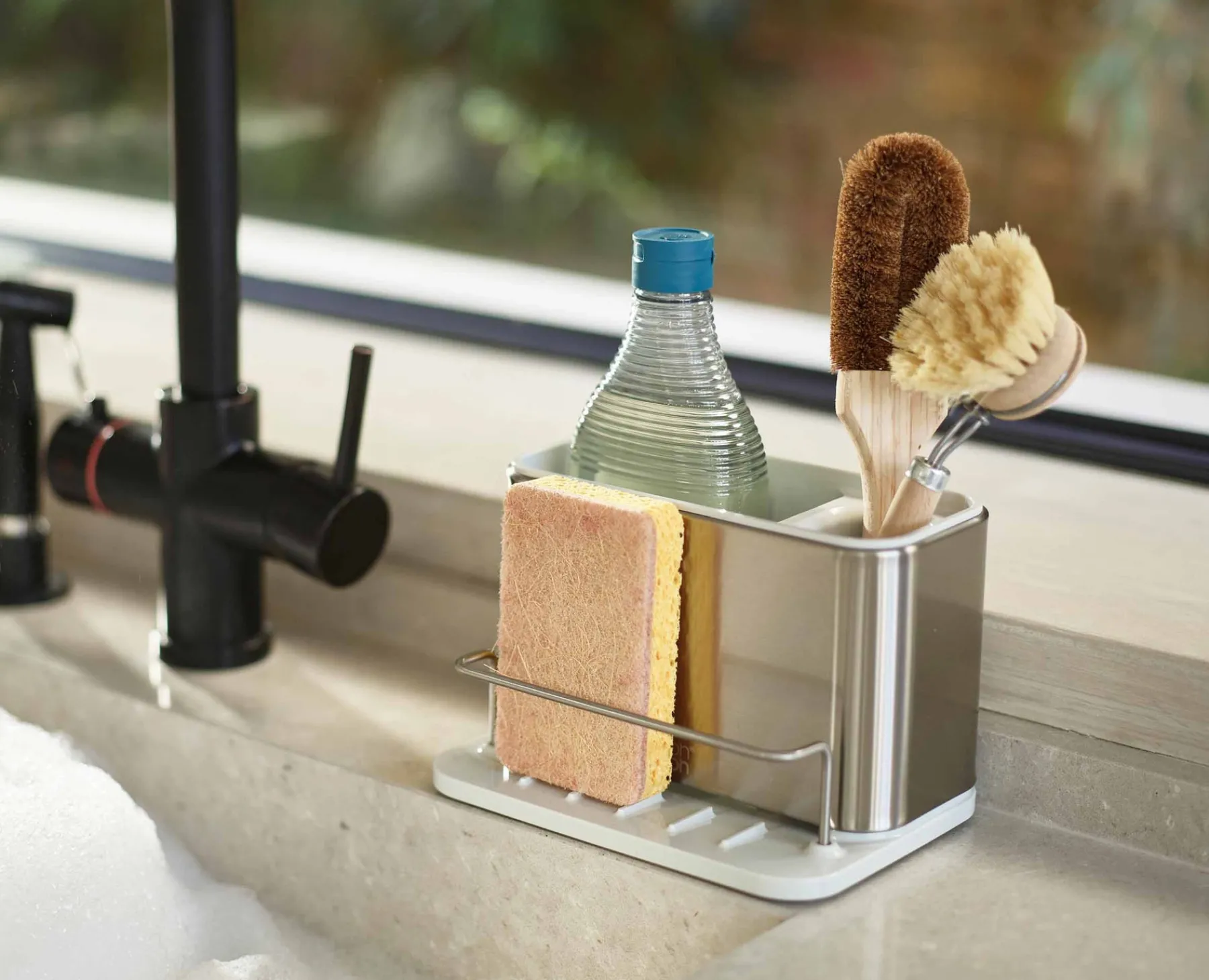 Sink Caddies & Accessories-Joseph Joseph Surface™ Stainless-steel Sink Caddy Stone