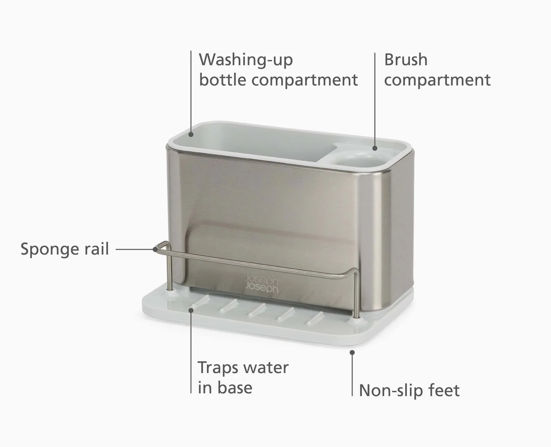 Sink Caddies & Accessories-Joseph Joseph Surface™ Stainless-steel Sink Caddy Stone
