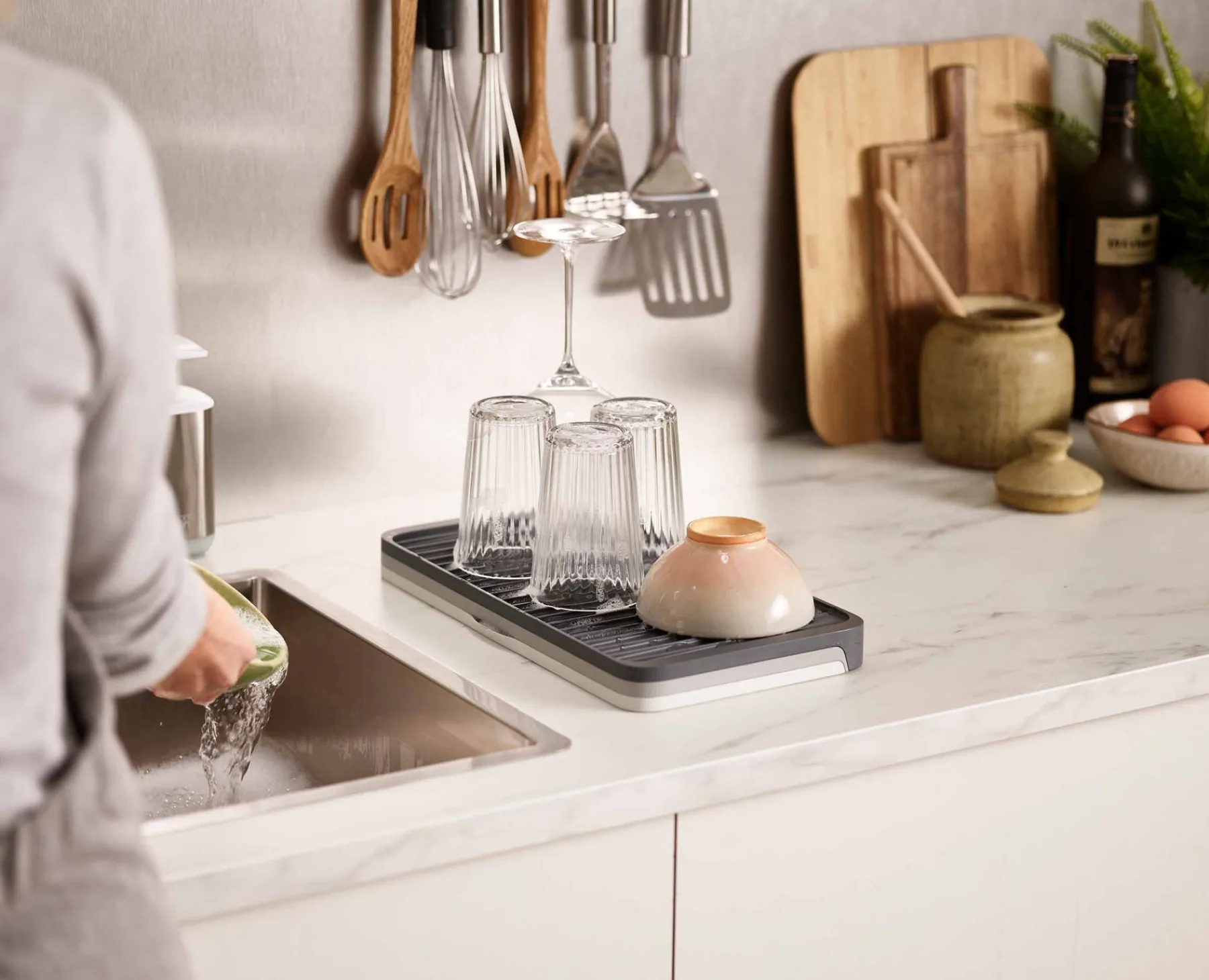 Dish Racks & Drainers-Joseph Joseph Tier™ Expandable Draining Board Gray