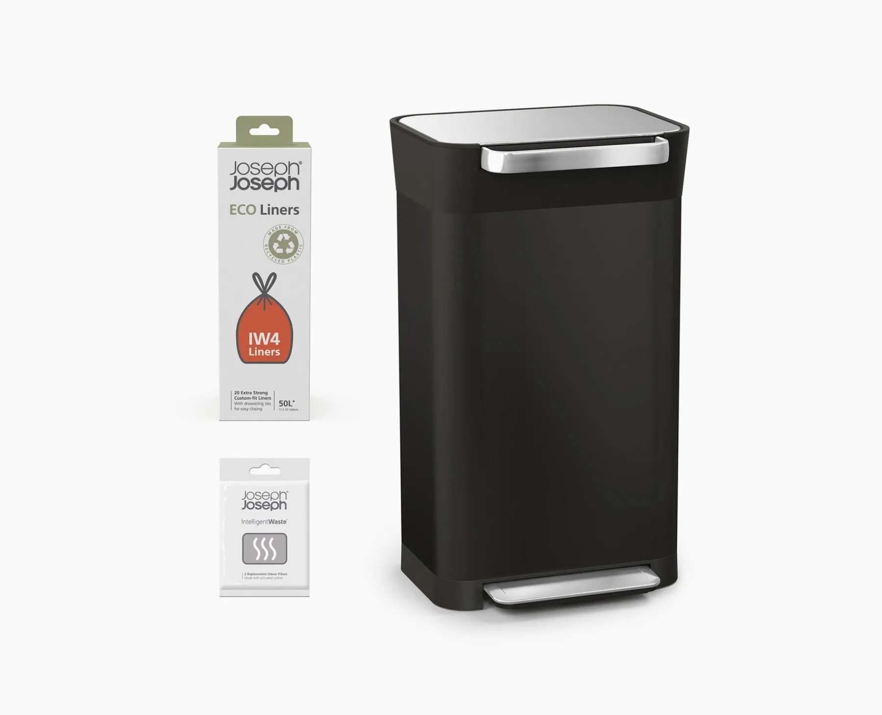 Trash Cans-Joseph Joseph Titan 30L Trash Compactor Starter Set Black