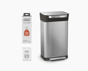 Trash Cans-Joseph Joseph Titan 30L Trash Compactor Starter Set Stainless-steel