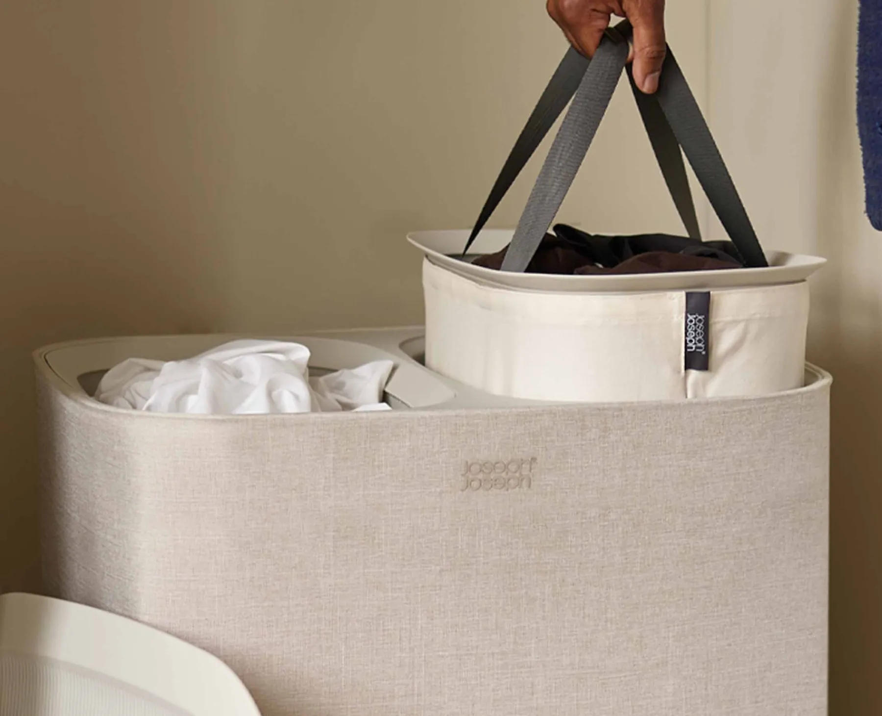 Laundry Baskets-Joseph Joseph Tota 90L Laundry Separation Basket Ecru
