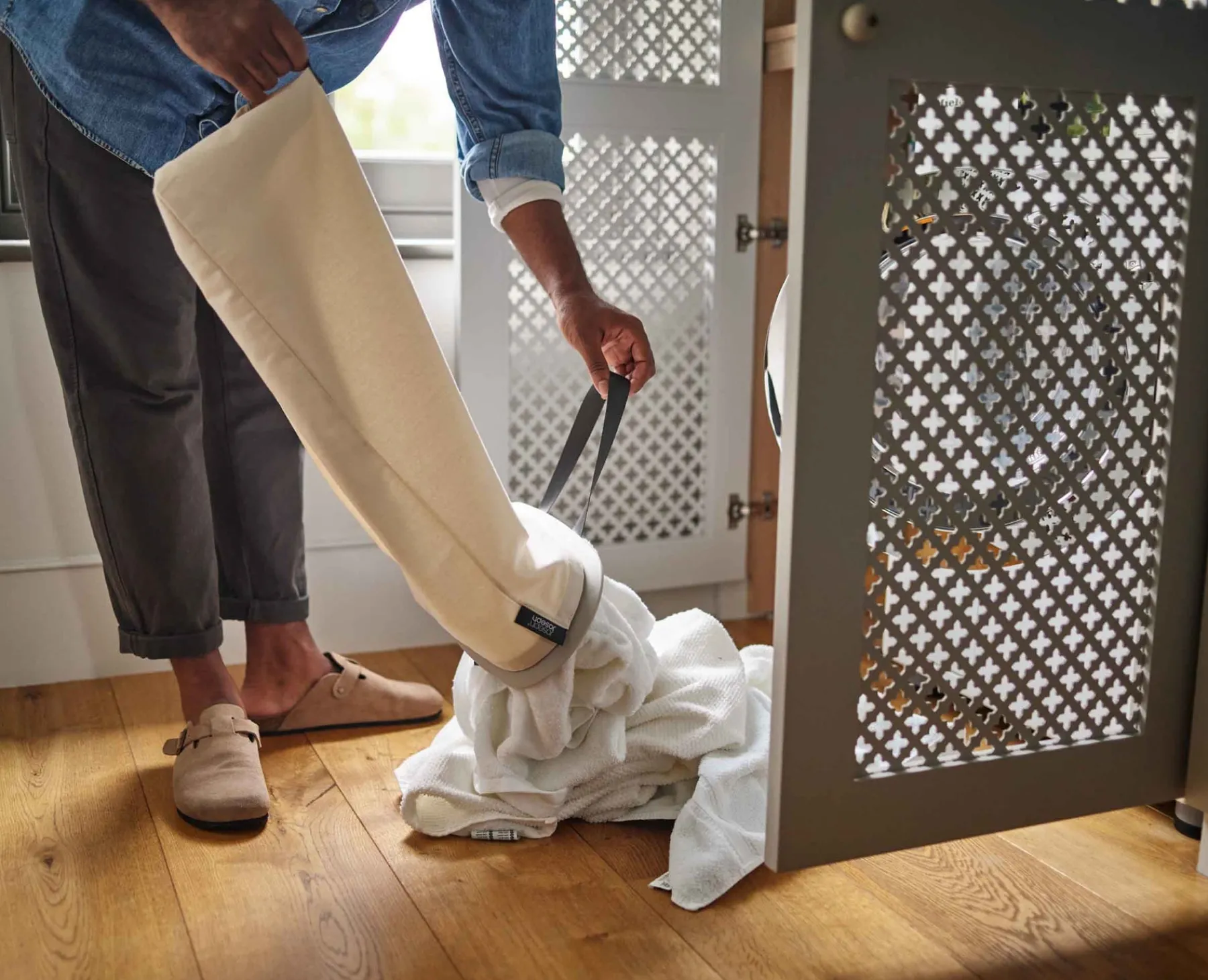 Laundry Baskets-Joseph Joseph Tota 90L Laundry Separation Basket Ecru