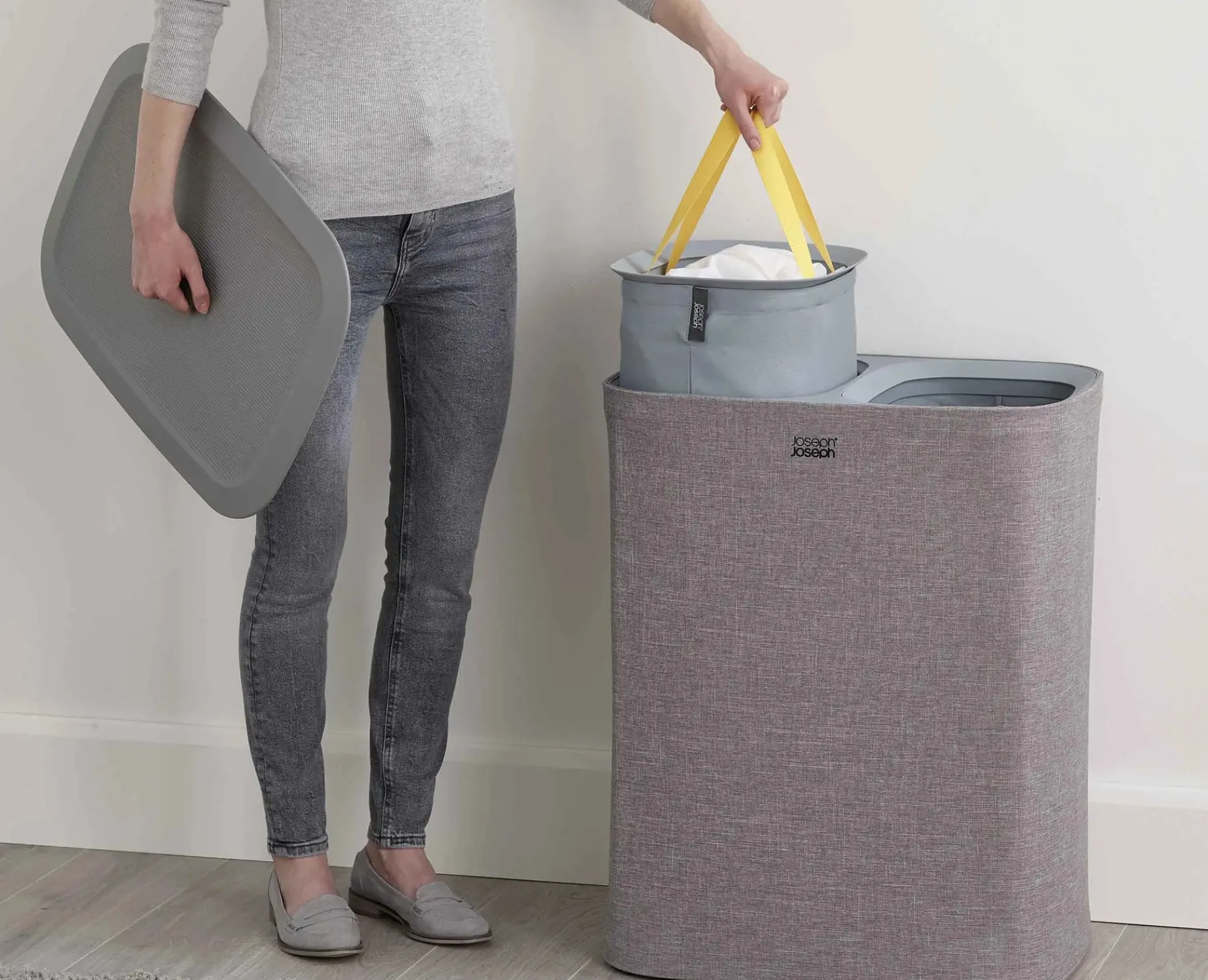 Laundry Baskets-Joseph Joseph Tota 90L Laundry Separation Basket Gray