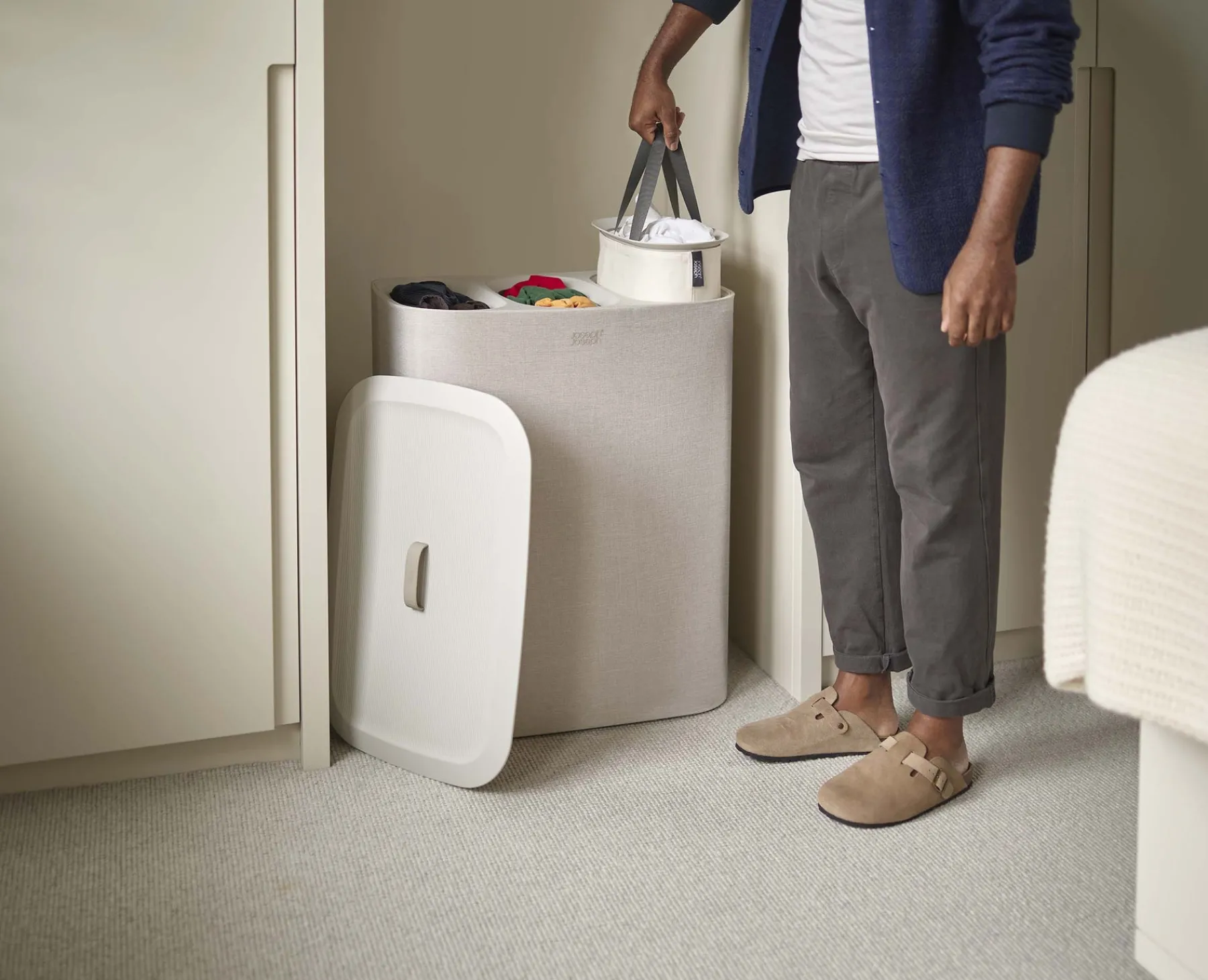 Laundry Baskets-Joseph Joseph Tota Trio 90L Laundry Separation Basket Ecru