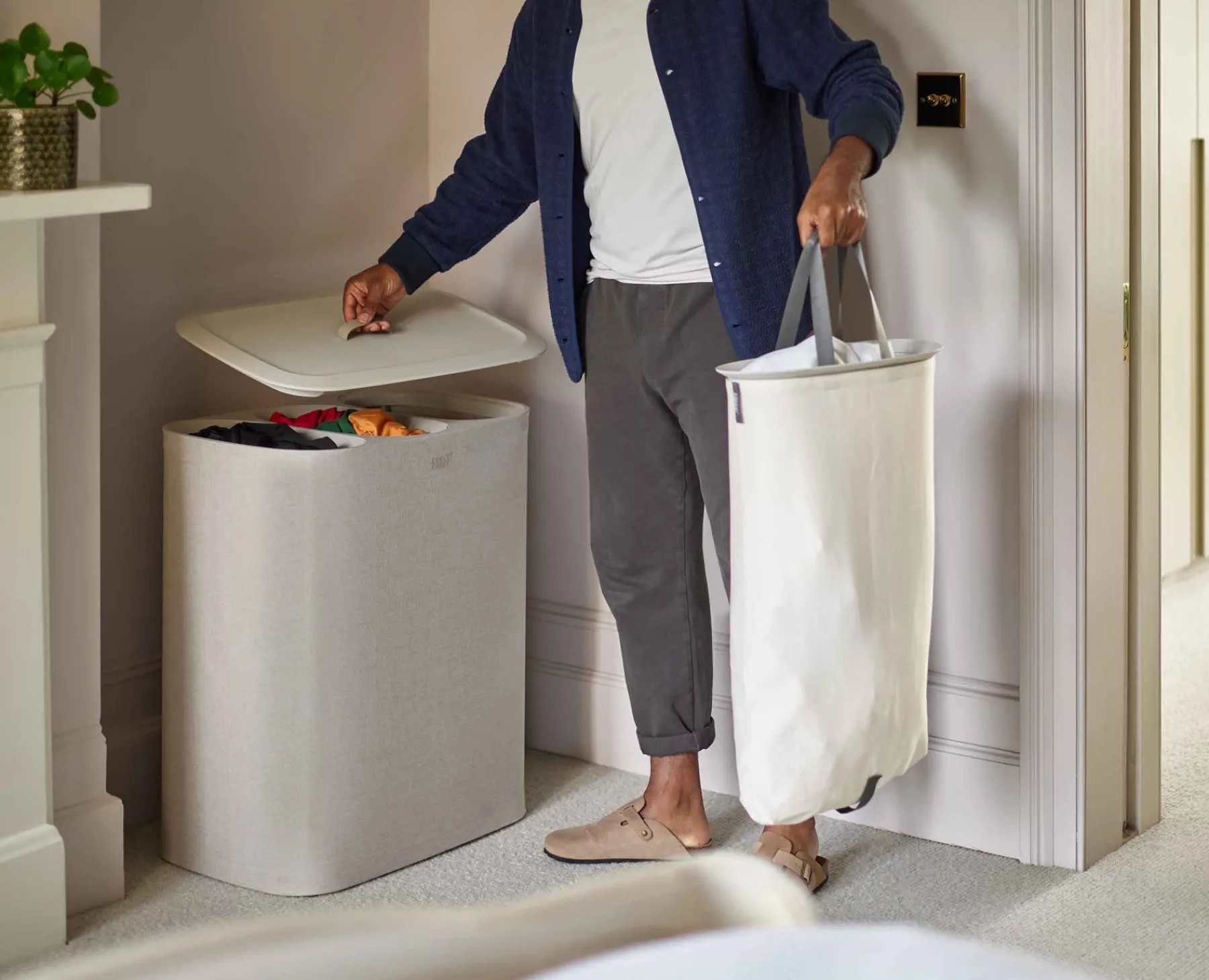 Laundry Baskets-Joseph Joseph Tota Trio 90L Laundry Separation Basket Ecru