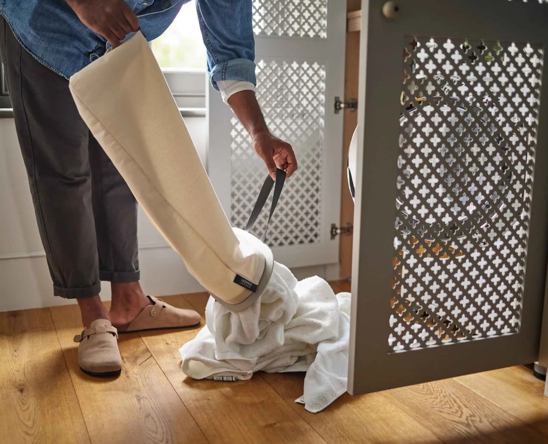 Laundry Baskets-Joseph Joseph Tota Trio 90L Laundry Separation Basket Ecru
