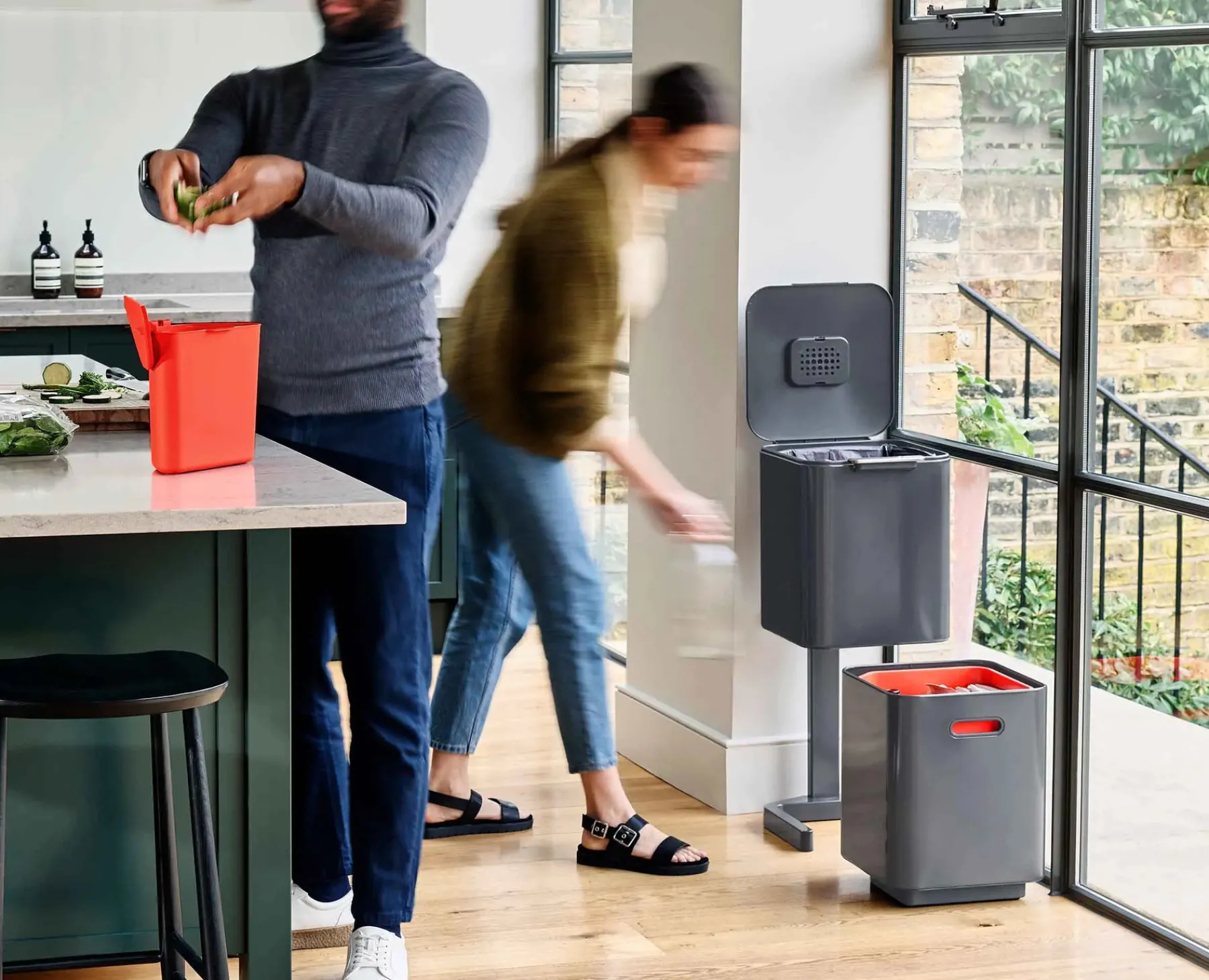 Trash Cans-Joseph Joseph Totem Compact 40L Waste & Recycling Bin Gray