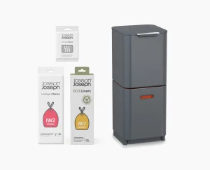 Dual Compartment Trash Cans-Joseph Joseph Totem Compact 40L Waste & Recycling Trash Can Starter Set Gray