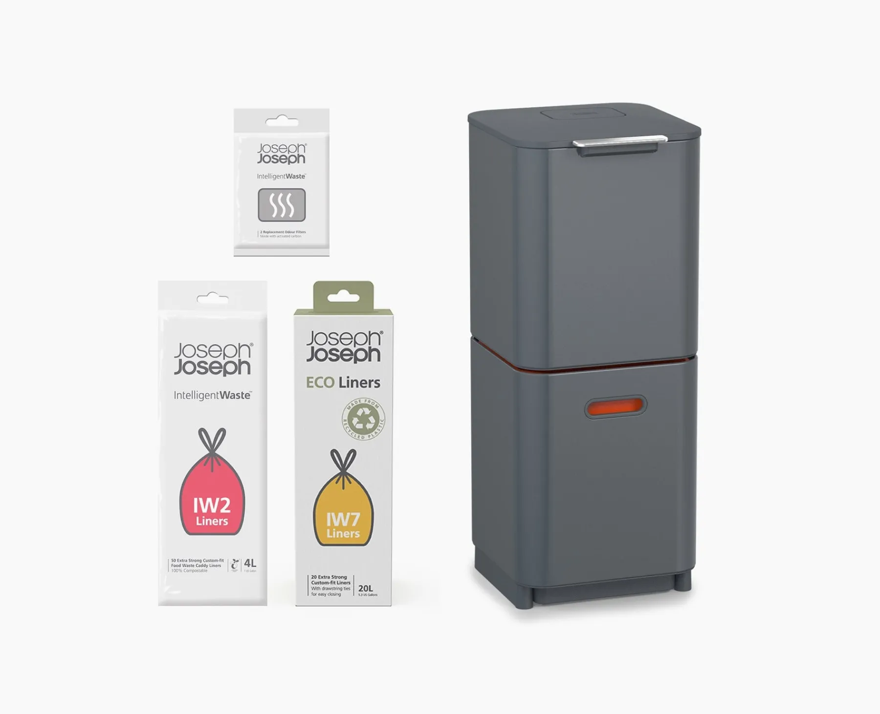 Dual Compartment Trash Cans-Joseph Joseph Totem Compact 40L Waste & Recycling Trash Can Starter Set Gray