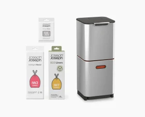 Dual Compartment Trash Cans-Joseph Joseph Totem Compact 40L Waste & Recycling Trash Can Starter Set Stainless-steel