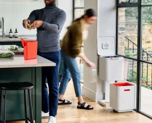 Trash Cans-Joseph Joseph Totem Compact 40L Waste & Recycling Bin Stone