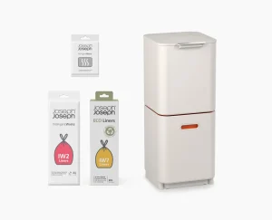 Dual Compartment Trash Cans-Joseph Joseph Totem Compact 40L Waste & Recycling Trash Can Starter Set Stone