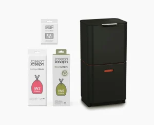 Dual Compartment Trash Cans-Joseph Joseph Totem Max 60L Waste & Recycling Trash Can Starter Set Black