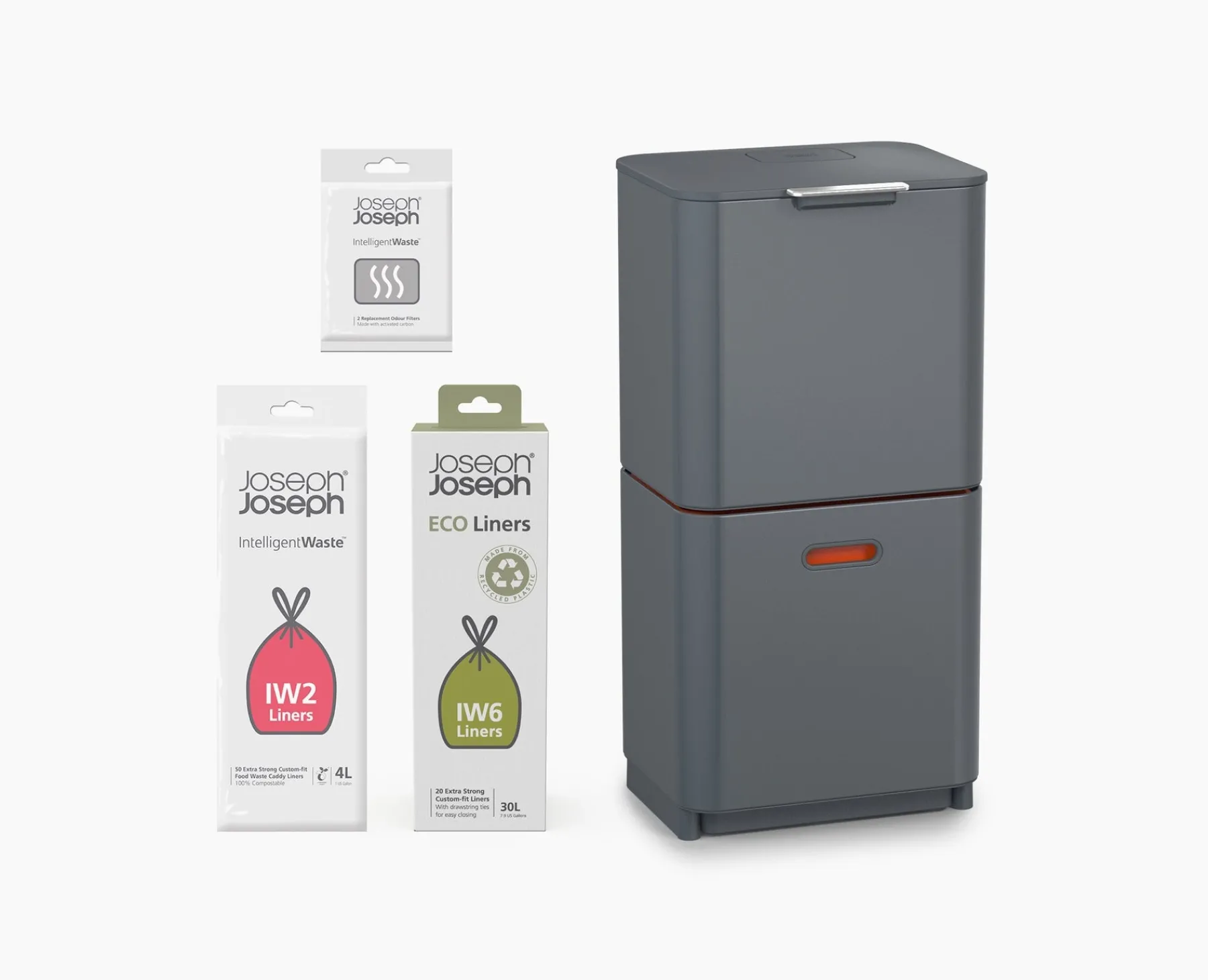 Dual Compartment Trash Cans-Joseph Joseph Totem Max 60L Waste & Recycling Bin Starter Set Gray
