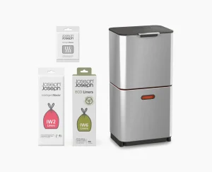 Dual Compartment Trash Cans-Joseph Joseph Totem Max 60L Waste & Recycling Trash Can Starter Set Stainless-Steel