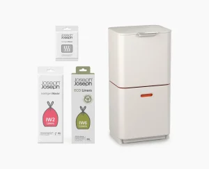 Dual Compartment Trash Cans-Joseph Joseph Totem Max 60L Waste & Recycling Trash Can Starter Set Stone