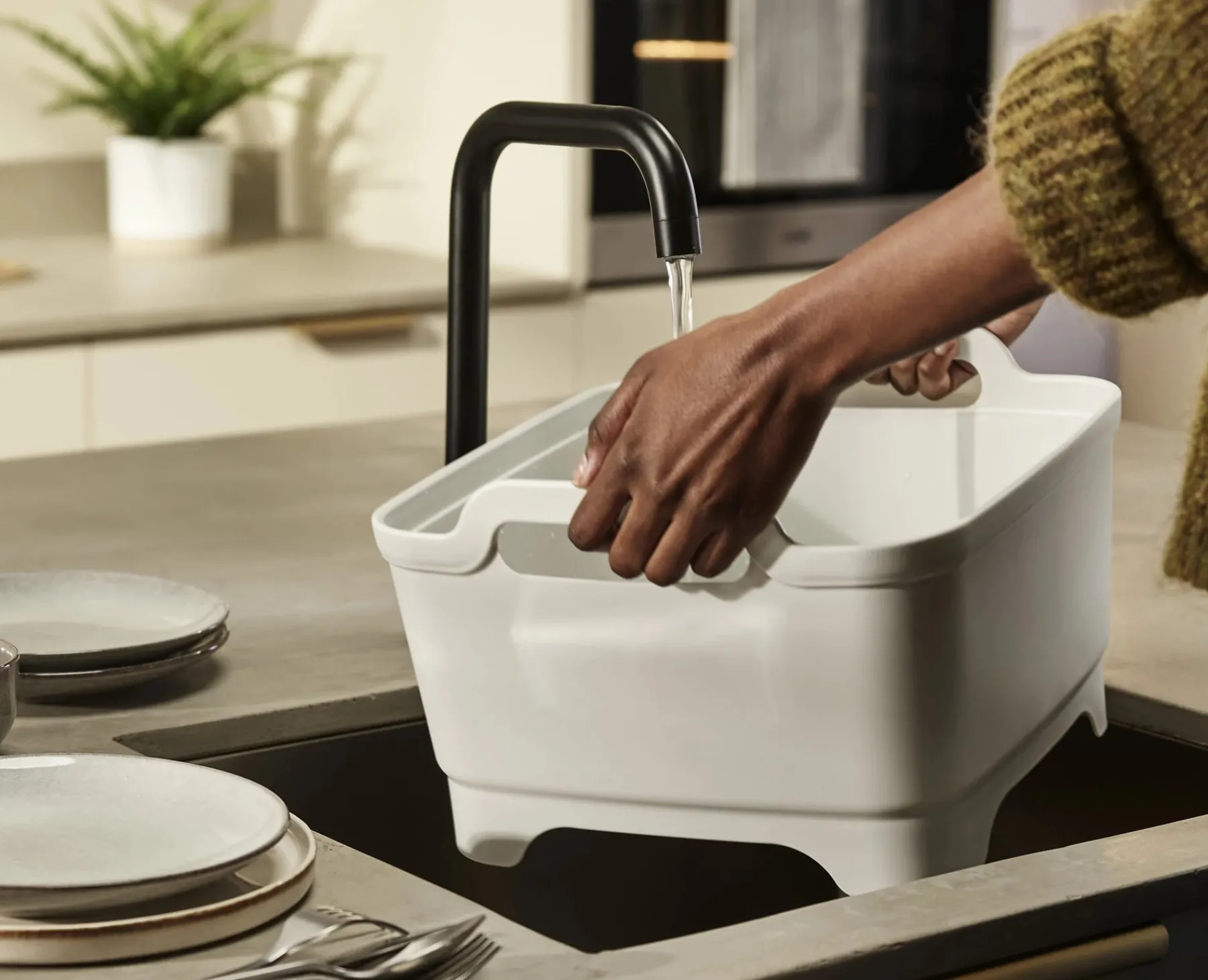 Sink & Washing Up Bowls-Joseph Joseph Wash&Drain™ Stone Green Washing-up Bowl Stone/Green